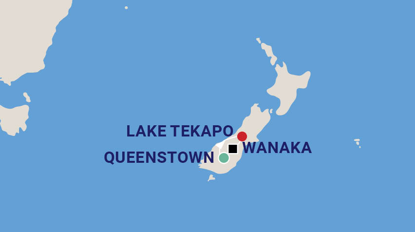 Queenstown, Lake Tekapo and Wanaka, New Zealand with David Taylor Map